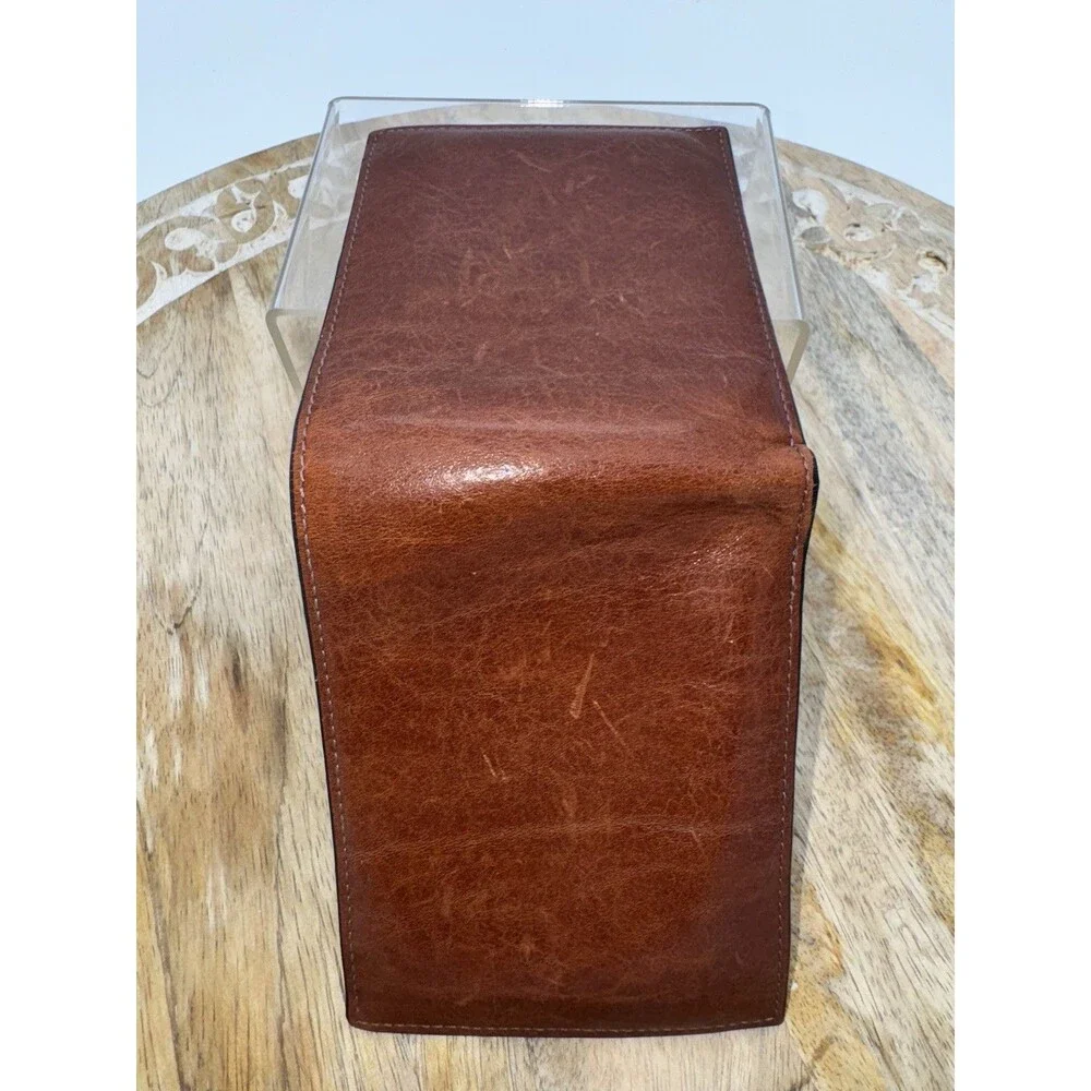 TUMI LEATHER Double Billfold WALLET BROWN CAMEL SLIM 5 Credit Card Slots Men’s